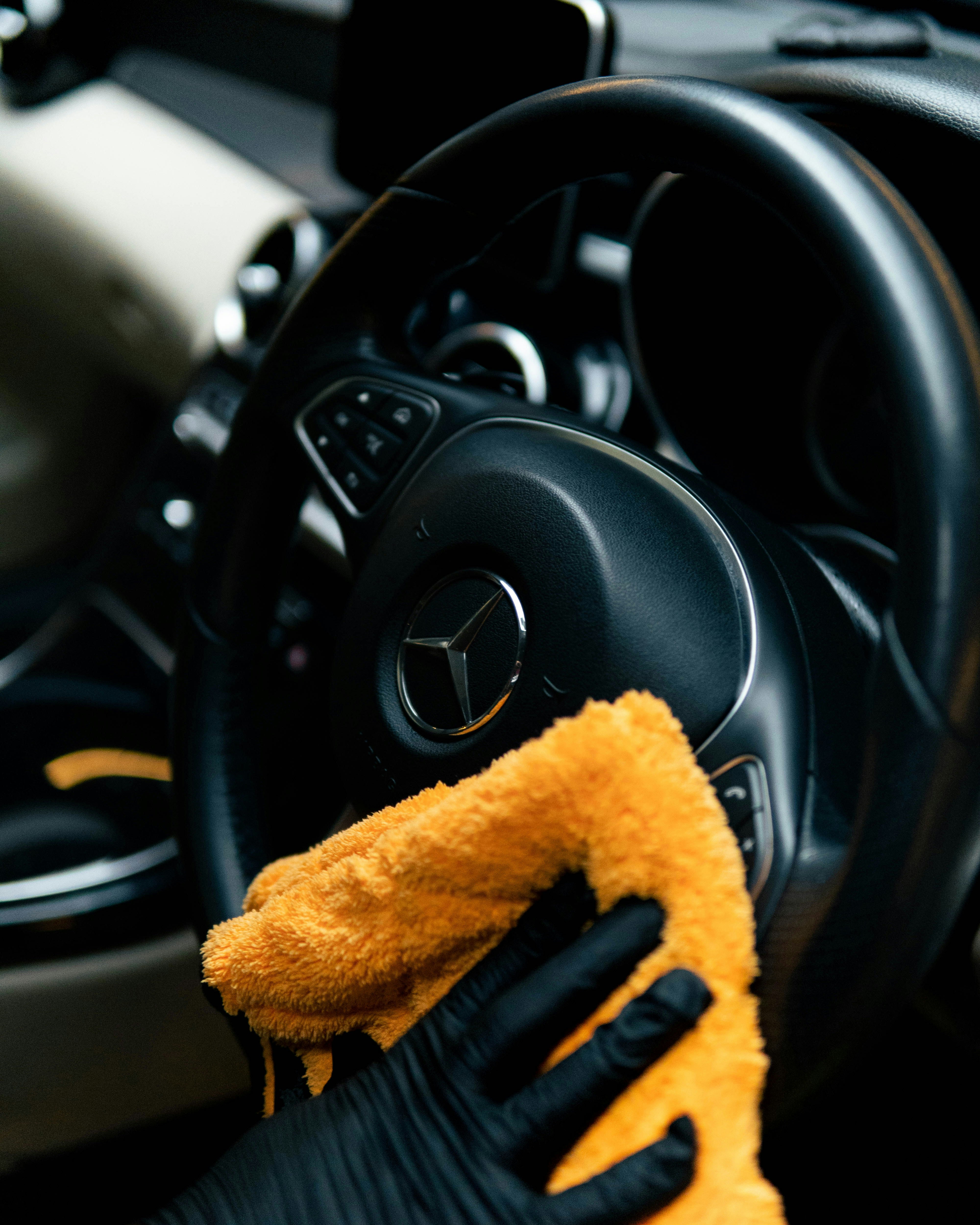 Interior car detailing leather seats dashboard cleaning